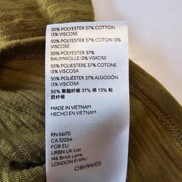 Free People Natasha Tee Women's XS Olive Green Slub Jersey Ruched Sleeve Boho - Picture 8 of 14